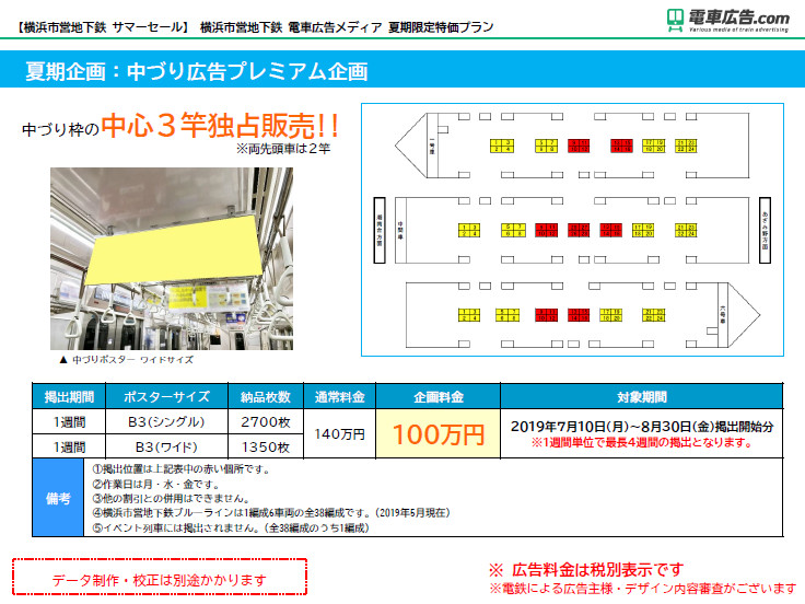 【横浜市営地下鉄 サマーセール】 横浜市営地下鉄 電車広告メディア 夏期企画：中づり広告プレミアム企画